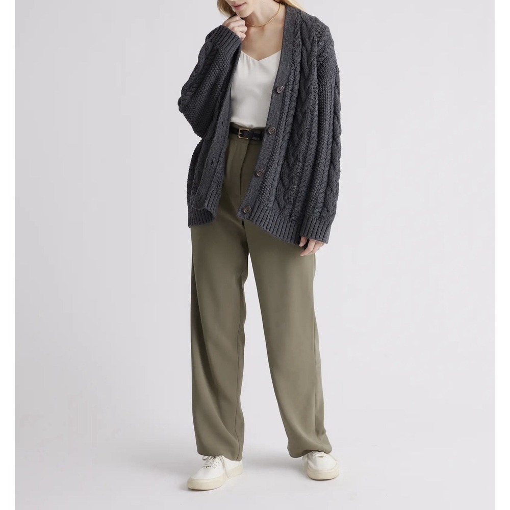 Quince 100% Organic Cotton Oversized Cable Knit Cardigan Charcoal Size S